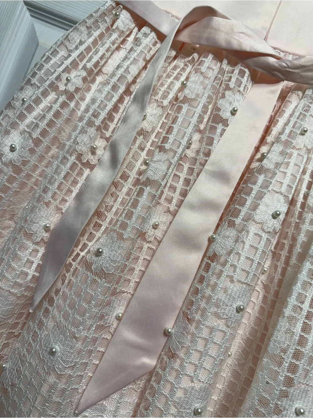 American Princess Girls Size 8 Blush Pink Lace Pearl Special Occasion Dress